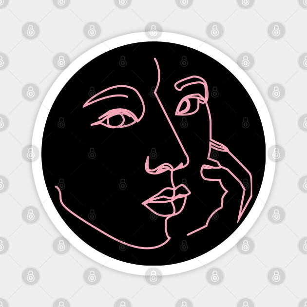 One Line Digital Art - Black pink Magnet by Teephical